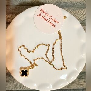 Gold Chain, back to back Black & mother of Pearl Clover Pendant with AAACz